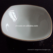 white porcelain square soup bowl ith gold line